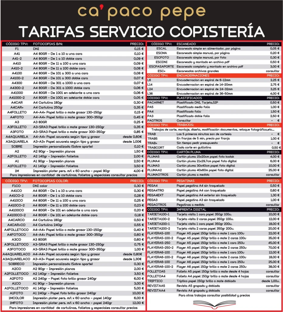 Tarifas ca paco pepe